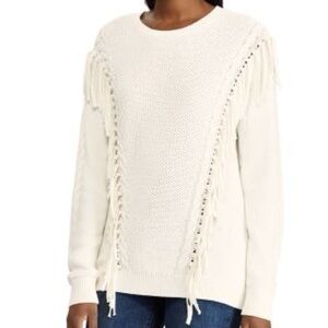 Lauren Ralph Lauren White Fringe Sweater